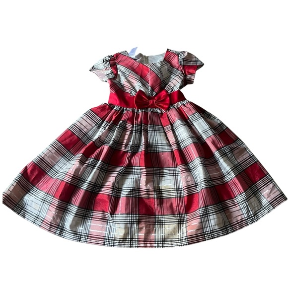 Bonnie Jean Girls 6 Red and White Plaid Formal Dress Holiday‎ Party Bow Detail - Picture 1 of 9